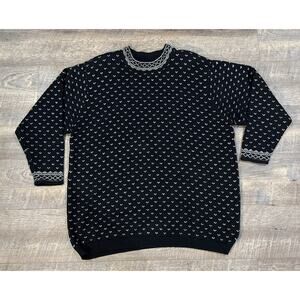 Vtg Elizabeth By Elizabeth Claiborne‎ Cotton Blend Sweater W Shoulder Pads Navy